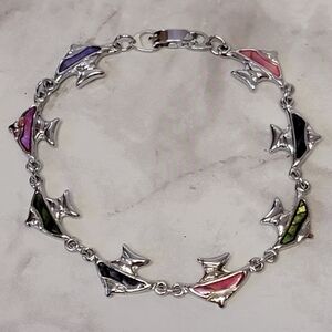 Abalone Angel Fish Bracelet Multicolor Silver-tone Charms Link 7" Ocean‎ Sealife